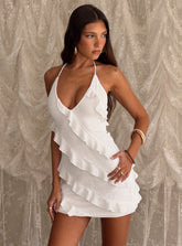 Marinna Halter Ruffle Mini Dress White