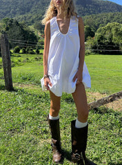 Eberta Ruched Baby Doll Mini Dress White