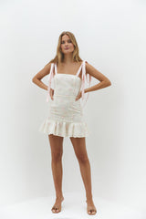 Blossom Embellish Mini Dress Cream