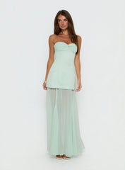 Flashy Sheer Chiffon Strapless Maxi Dress Green