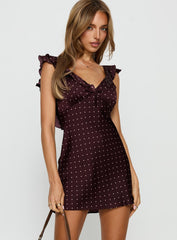 Kamillah Frill Mini Dress Burgundy Polka Dot