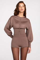 Knit Long-Sleeve Cardigan in Mocha