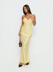 Flip A Switch Satin Lace Slip Maxi Dress Butter