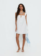 Swing Mini Dress White Polka Dot