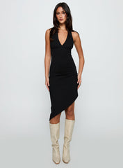 Whimsy Asymmetrical Midi Dress Black