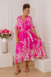 Whispering Blooms Midi Dress in Hot Pink Curves