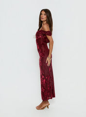Green Gables Burnout Maxi Dress Burgundy