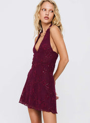 Codami Halter Sequin Mini Dress Burgundy