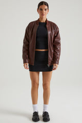 Faux Leather Jacket in Brown