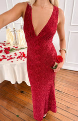 Farida Red Lace Maxi Dress