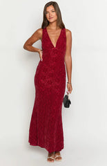 Farida Red Lace Maxi Dress