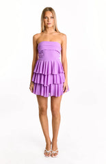 Kimmie Magenta Strapless Ruffle Mini Dress