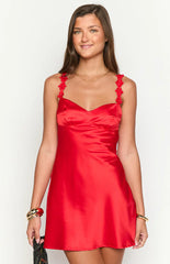 Marbelle Red Satin Mini Dress