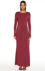 Misaki Burgundy Long Sleeve Wrap Maxi Dress