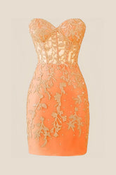 Sweetheart Orange Lace Tight Mini Dress