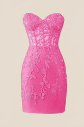 Sweetheart Hot Pink Lace Tight Mini Dress