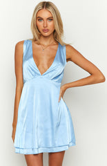 Shimma Blue Satin Mini Dress