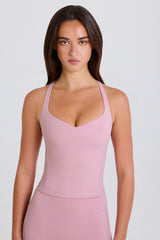 Four-Way Stretch Crossback Longline Tank Top in Mauve
