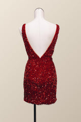 Wine Red Sequin Tight Mini Dress