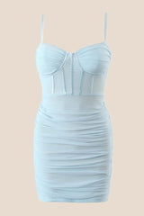 White Corset Ruched Tight Mini Dress