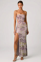 Embellished Cut-Out Fishtail Maxi Dress in Lilac
