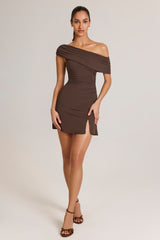 Modal Asymmetric A-Line Mini Dress in Chocolate Brown