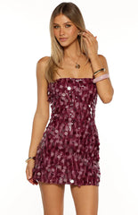 Tether Purple Sequin Strapless Party Mini Dress