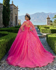 Ball Gown Sweetheart Pink Lace Appliques Tulle Long Quinceanera Dresses