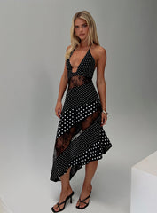 Down With Love Asymmetrical Midi Dress Black / White Polka Dot