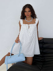 Swing Mini Dress White Polka Dot