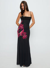 Fiadora Mesh Maxi Dress Black Floral