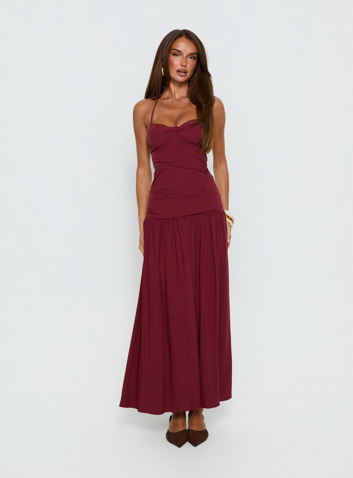 Marguerite Halter Maxi Dress Ruby Wine