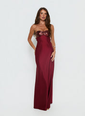 See The Vision Sequin Bust Strapless Maxi Dress Burgundy