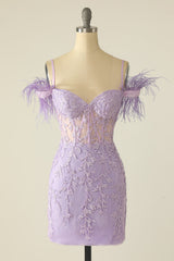 Tight Lavender Lace Straps Mini Dress