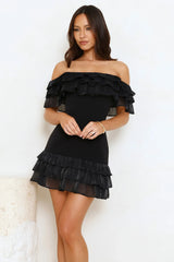 Sunset Elixir Off Shoulder Mini Dress Black