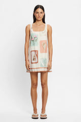 Casual Linen Floral Print Bagsy Fit Summer Beach Mini Dress