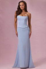 Satin Corset Bridesmaid Dress in Powder Blue