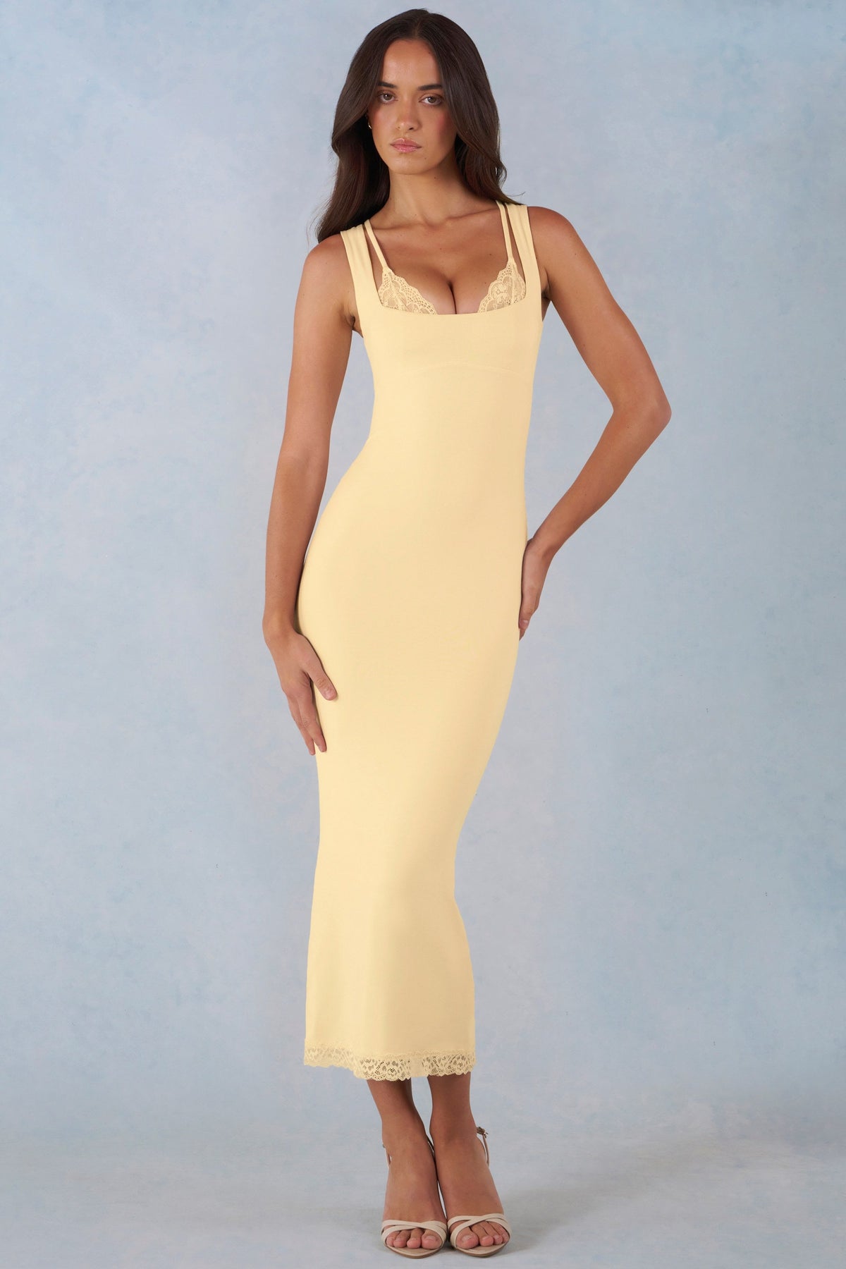 Modal Lace-Trim Midaxi Dress in Butter Yellow