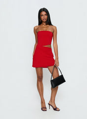 Jasira Strapless Drape Mini Dress Bold Red