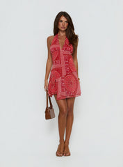 Alvira Halter Mini Dress Red Paisley