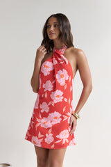 Havana Days Satin Halter Mini Dress Red