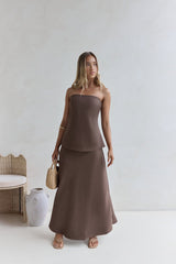 Ring The Bell Strapless Maxi Dress Brown