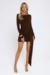 Styled To Thrill Long Sleeve Mini Dress Brown