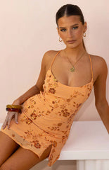 Dayan Orange Beaded Party Mini Dress