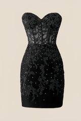 Sweetheart Black Lace Tight Mini Dress