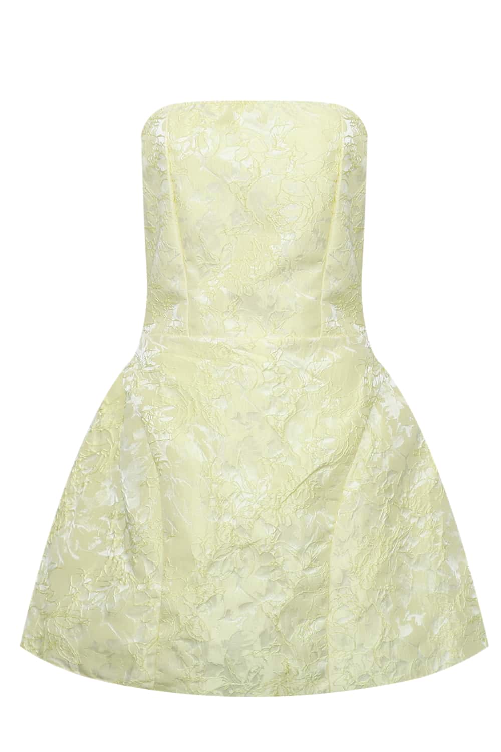 Yellow Jacquard Bow Strapless Mini Dress