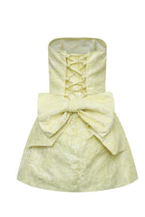 Yellow Jacquard Bow Strapless Mini Dress