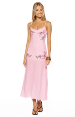 Oaklee Light Pink Embroidered Midi Dress