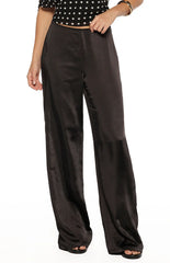 Orla Black Satin Straight Leg Pants