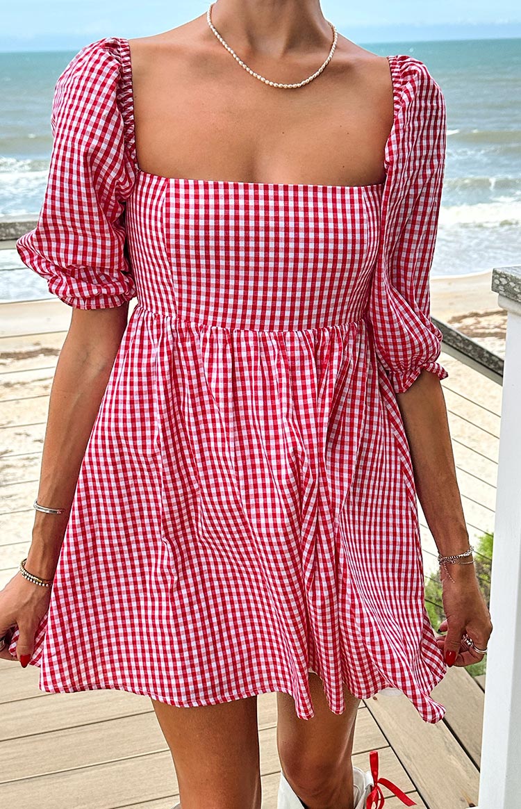Rubi Red Gingham Babydoll Mini Dress